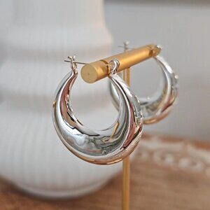 Large Sterling Silver Oval Hoops, 33mm Drop, Dangling Earrings, Lightweight Hoop